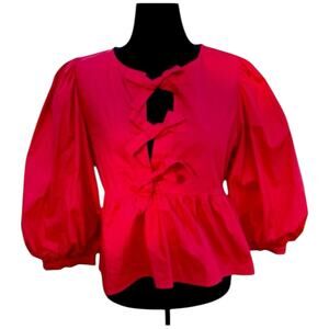 120. JODIFL L.A. | NewWithTag bow puff sleeve ruffle summer spring blouse SZ:L